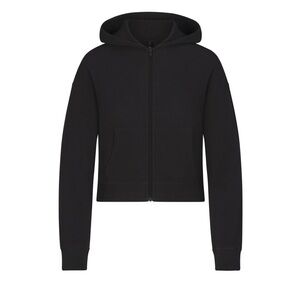 SKIMS WAFFLE ZIP UP HOODIE IN ASH